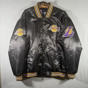 JH Design NBA Los Angeles Lakers Big Logo Black Satin Game Jacket Large
